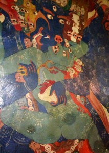 The yab yum position, respectfully photographed  from a mural on the wall of a prayer chamber in Likkir, Ladakh, north India.